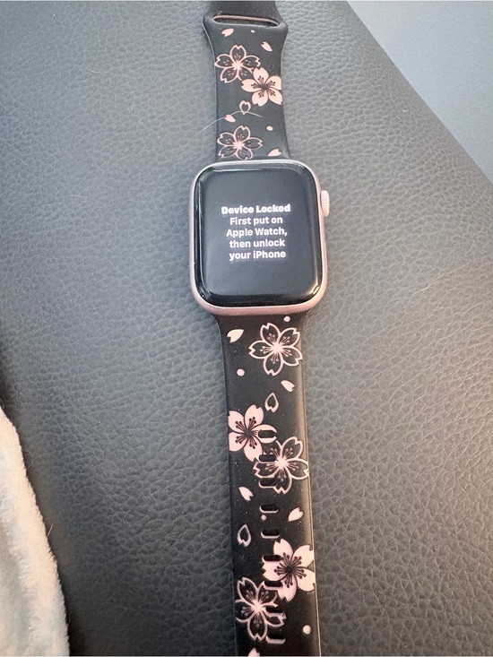 Apple Accessories - Series 9 45mm Apple Watch with Black Silicone Band and Pink Floral Print